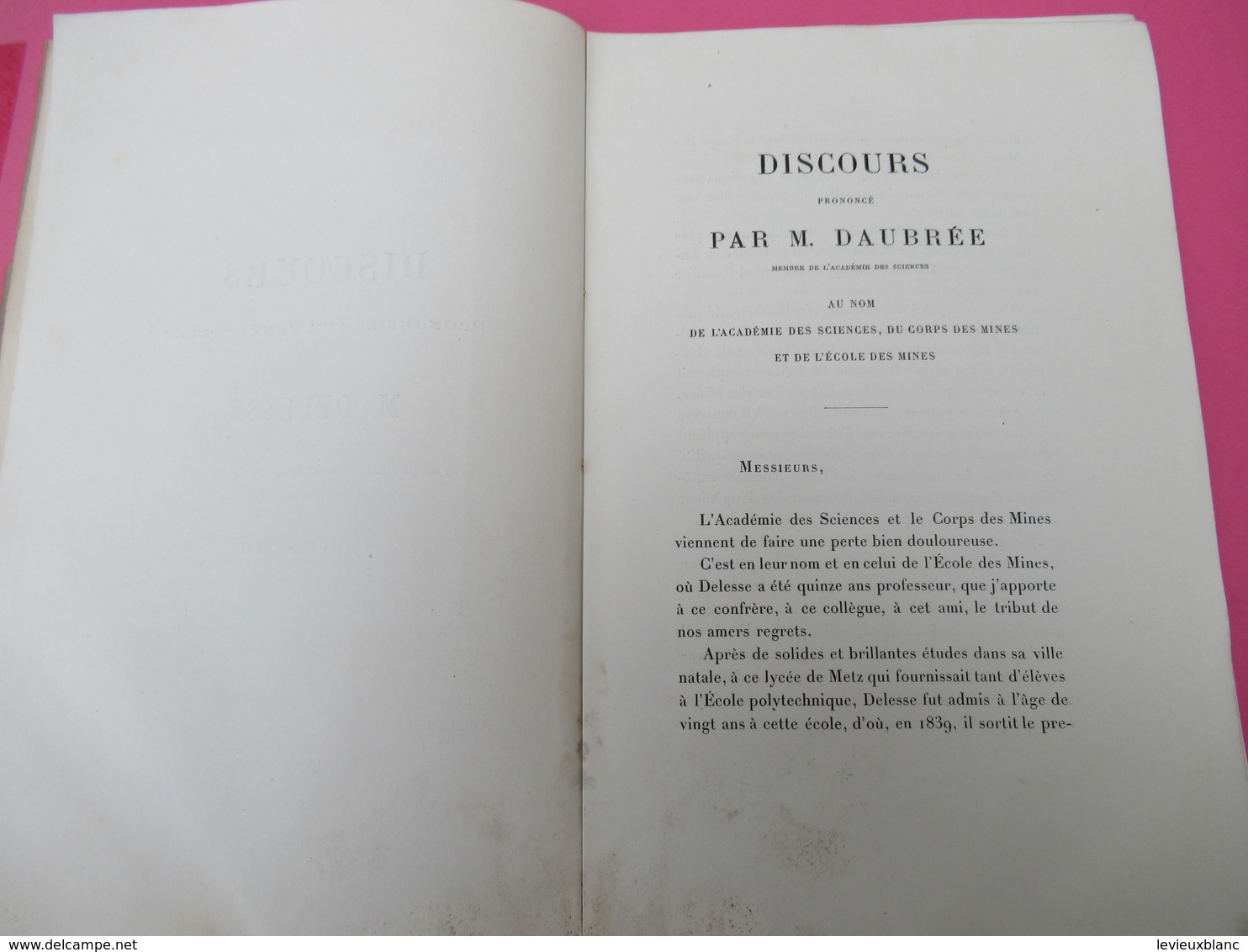 Géologie/Discours prononcés aux funérailles d'Achille DELESSE/par Daubrée,Barral,Bertin,Risler,etc/1881      MDP85