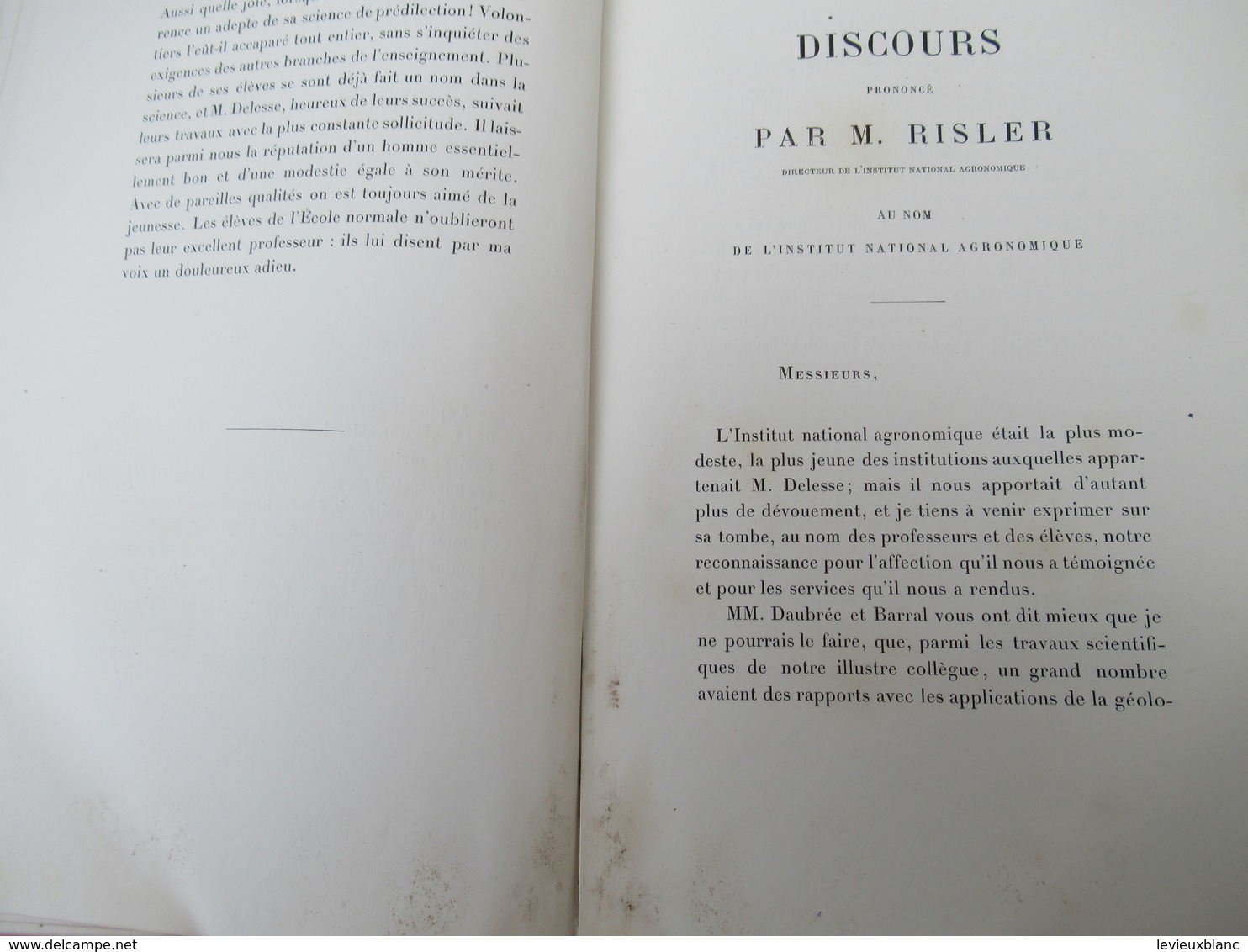 Géologie/Discours prononcés aux funérailles d'Achille DELESSE/par Daubrée,Barral,Bertin,Risler,etc/1881      MDP85