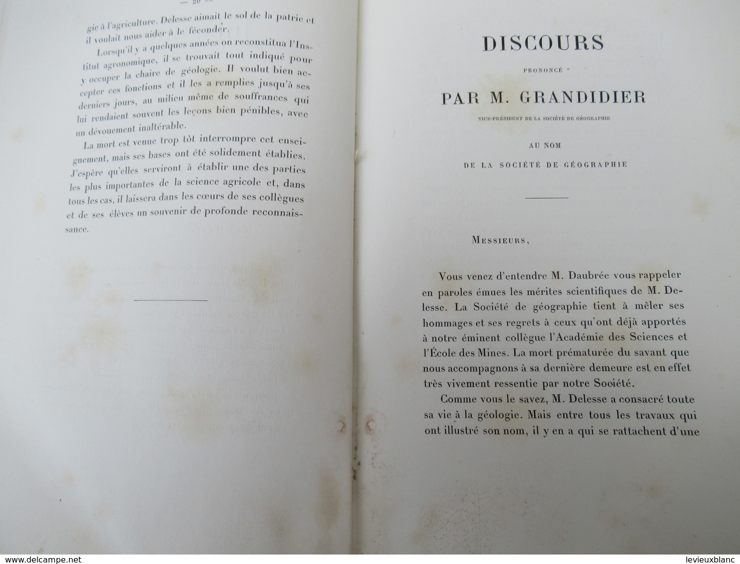 Géologie/Discours prononcés aux funérailles d'Achille DELESSE/par Daubrée,Barral,Bertin,Risler,etc/1881      MDP85