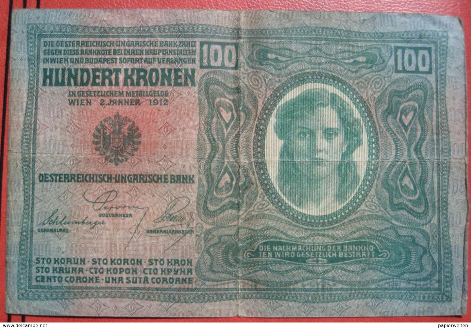 100 Kronen 2.1.1912 (WPM 56) Both Sides Text German - Overprint / Überdruck "Deutschösterreich" (1920) Papier Dick - Oostenrijk