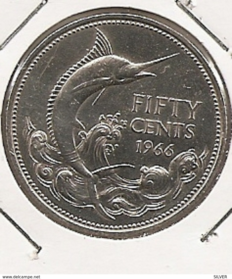 Bahamas, 50 Cents, 1966 Silver  Elizabeth II DIFICILLE 116 - Bahama's