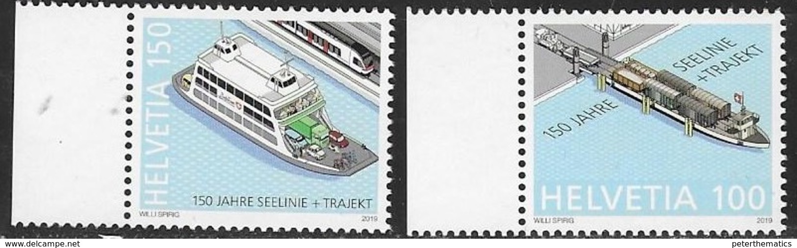 SWITZERLAND, 2019, MNH, FERRIES, SHIPS, TRAINS, PORTS,2v - Bateaux