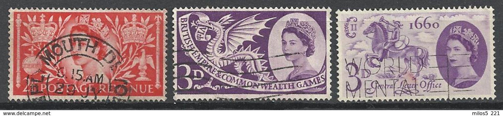 Grande-Bretagne  1953-1960   Y&T N° 279.312.355  Elizabeth II - Oblitérés