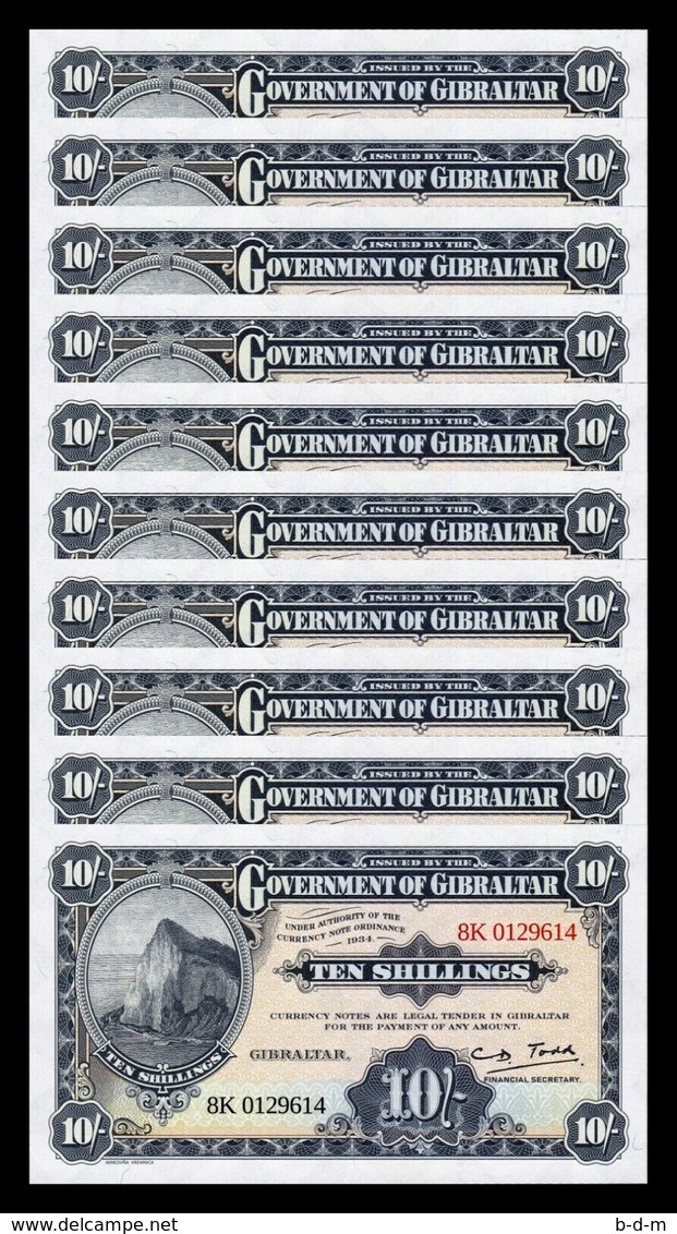 Gibraltar Lot Bundle 10 Banknotes 10 Shillings / 50 Pence 1934 (2018) Pick New SC UNC - Gibraltar