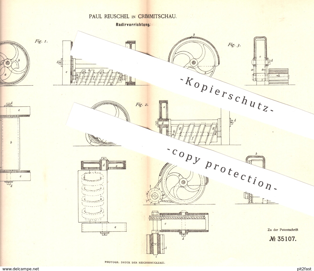 Original Patent - Paul Reuschel , Crimmitschau , 1885 ,  Radiervorrichtung | Walze Mit Radierer | Radiergummi | Radieren - Historische Dokumente