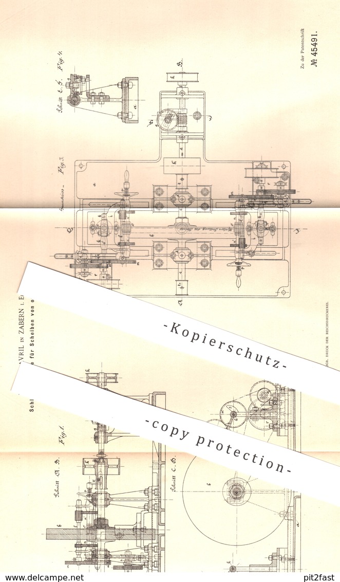 Original Patent - Victor Avril , Zabern / Elsass , 1888 , Schleifmaschine Für Ovale Scheiben | Schleifen , Schleiferei - Documents Historiques