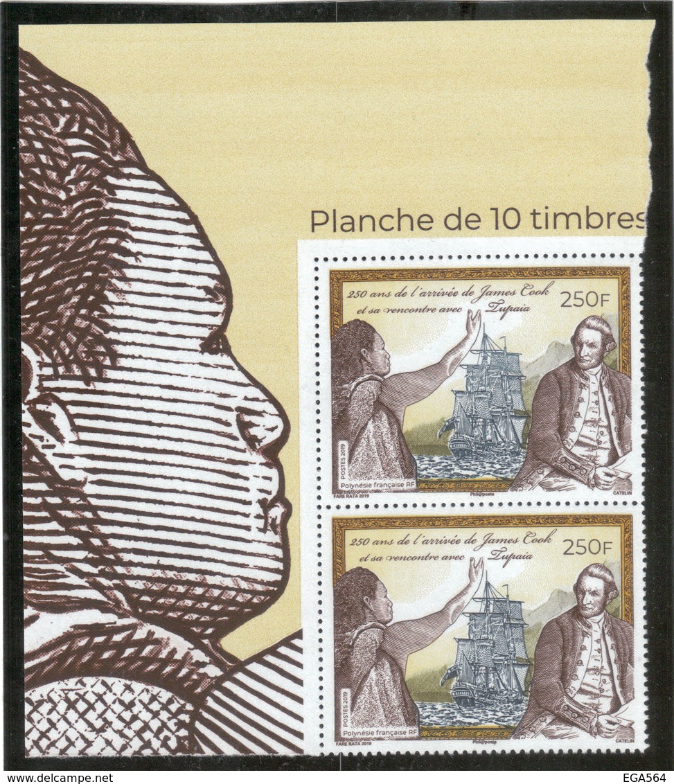 VV14 - Polynésie Française - James COOK Et Tupaia En Paire. Grand Coin De Feuille Illustré TUPAIA - - Unused Stamps