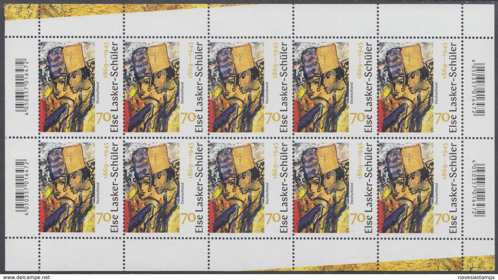 !a! GERMANY 2019 Mi. 3443 MNH SHEET(10) - Else Lasker-Schueler, Poestress And Painter - 2011-2020