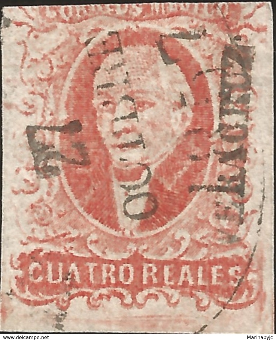 J) 1856 MEXICO, HIDALGO, 4 REALES RED, VERACRUZ DISTRICT, CIRCULAR CANCELLATION, MN - Mexico