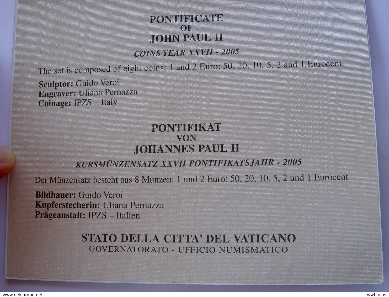 CITTA' DEL VATICANO DIVISIONALE 2005 XXVII PONTIFICATO GIOVANNI PAOLO II WOJTYLA JAN PAWEL VATICAN CITY ORIGINAL SET UNC - Vaticano