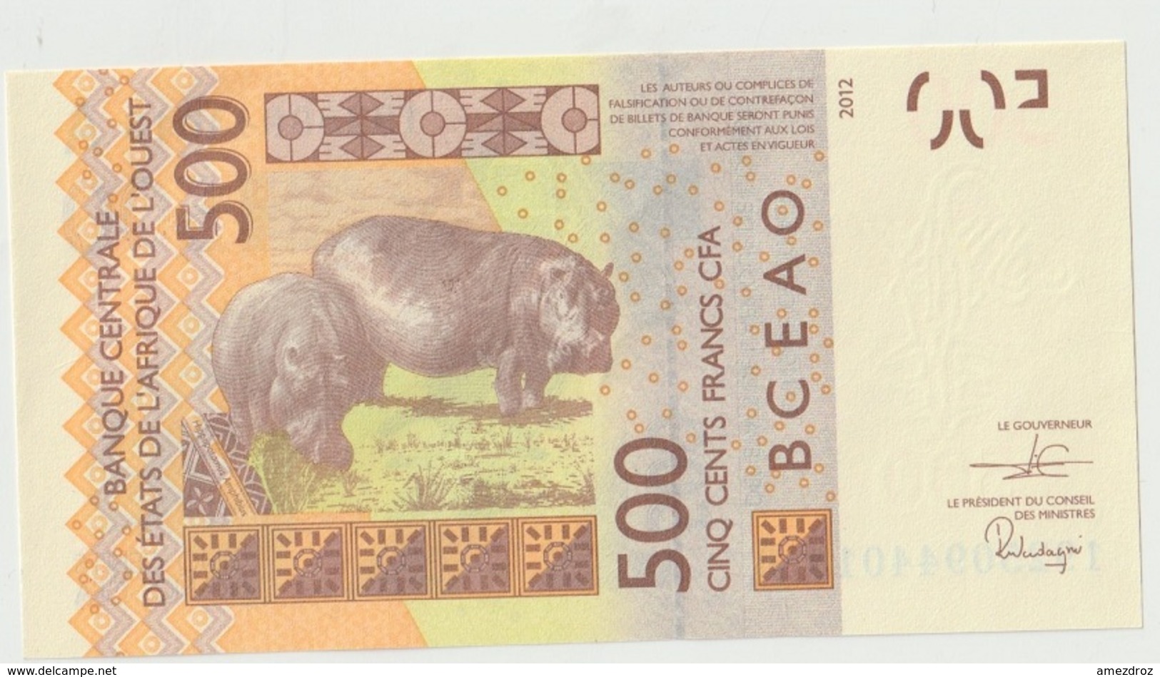 Billet De 500 Francs CFA XOF Non Circulé Afrique De L'Ouest Origine Cote D'Ivoire - Côte D'Ivoire