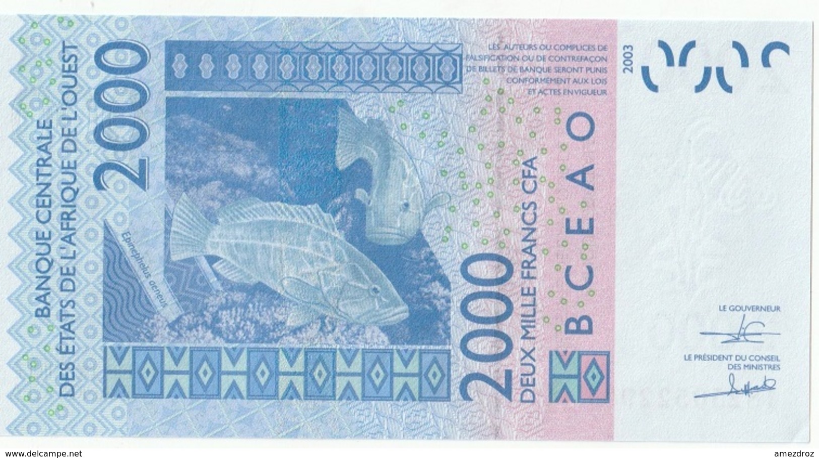 Billet De 2000 Francs CFA XOF Non Circulé Afrique De L'Ouest Origine Cote D'Ivoire - Costa De Marfil
