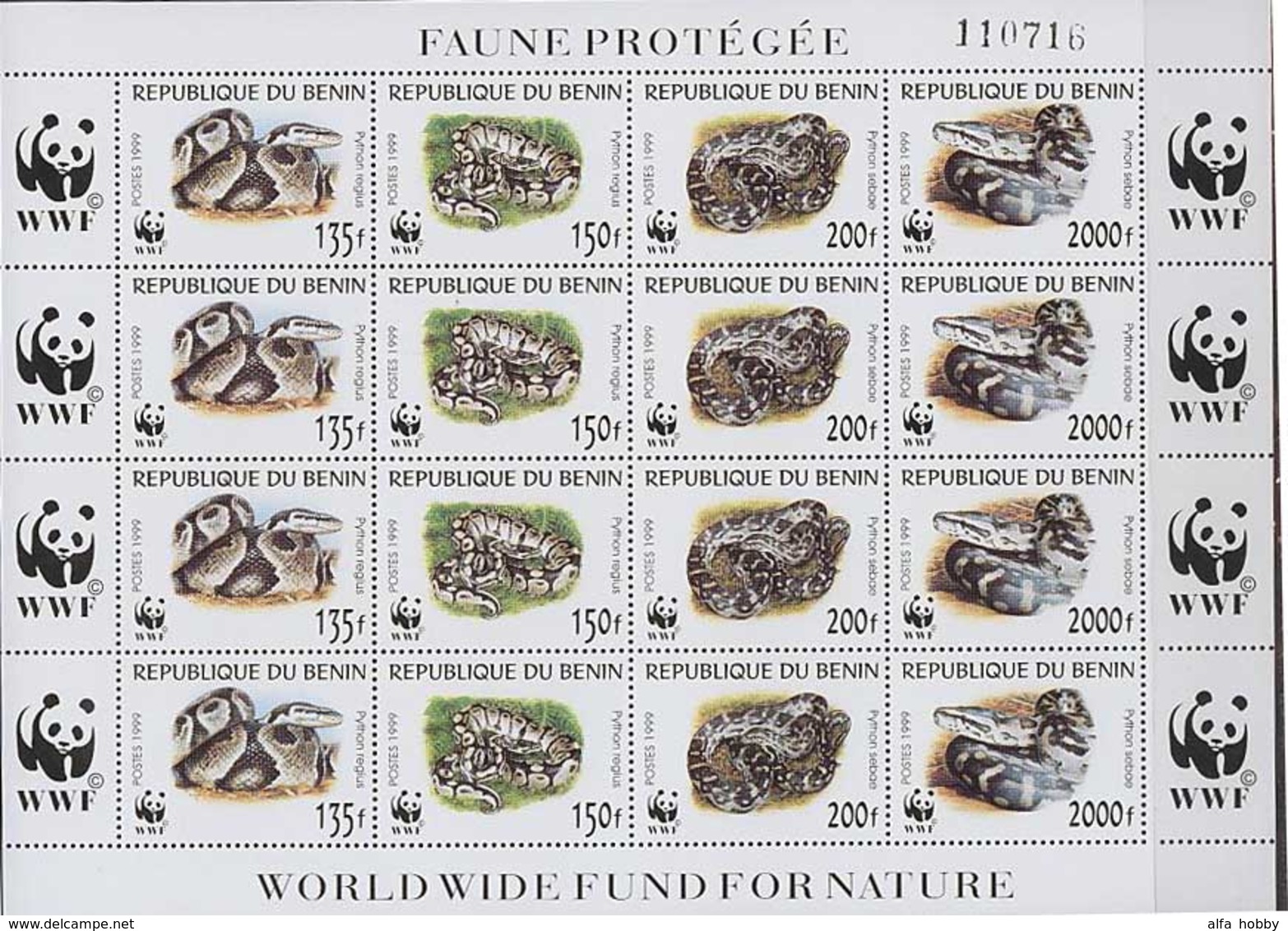 Benin, Snakes, WWF, 1999, Sheet - Nuevos