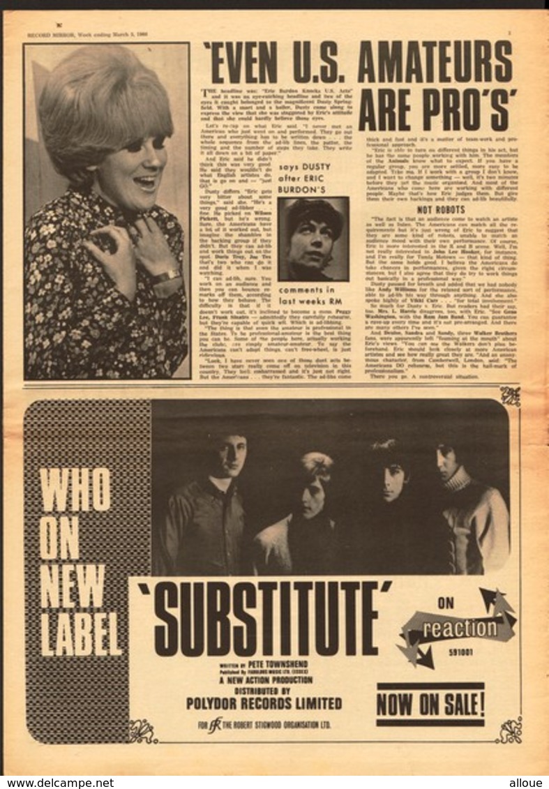 RECORD MIRROR - N° 260 MARS 1966 - WALKER BROTHERS - WHO - BEACH BOYS - BEATLES - HOLLIES - TOM JONES - Sammlungen