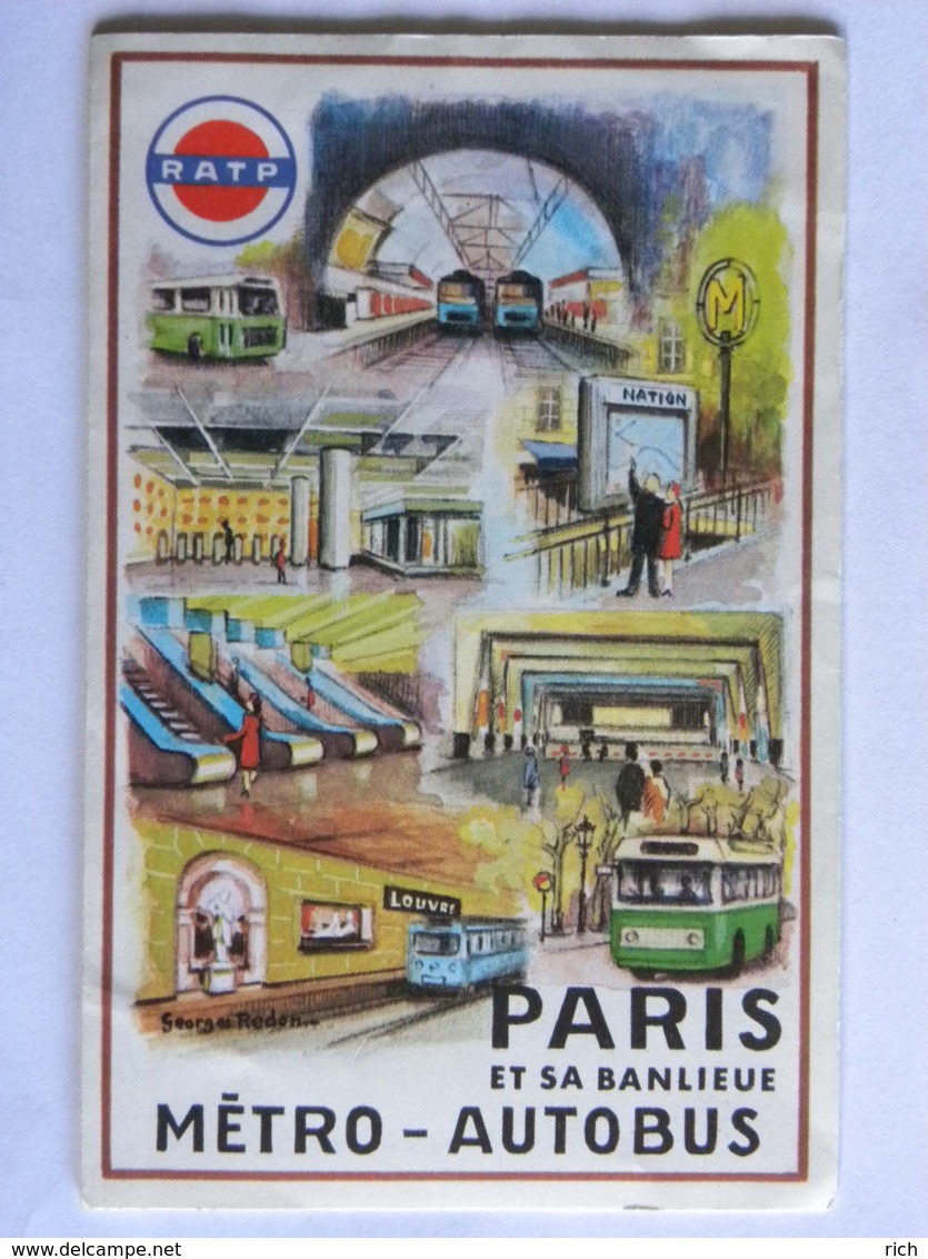 PLAN De Paris Et Sa Banlieue - Métro, Autobus - RATP - Illustrateur  Georges Redon - Europe