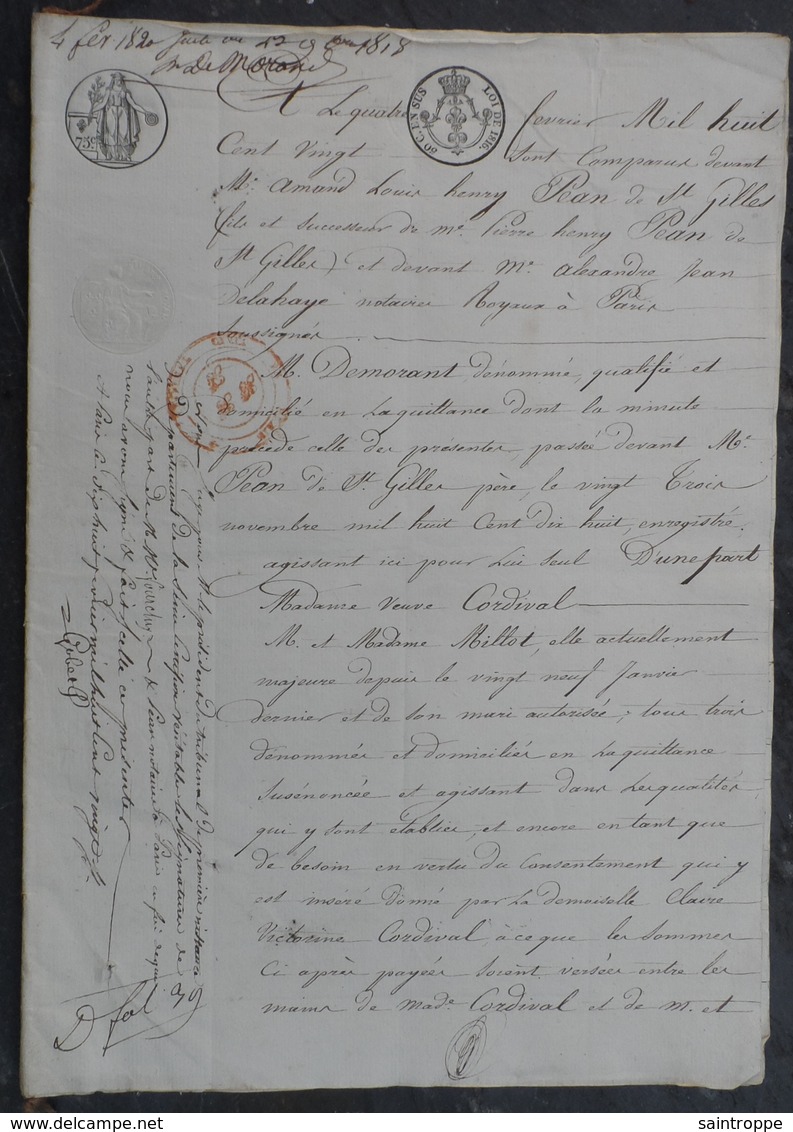 Manuscrit De1818.Mme Vve Cordival Vend à M.De Morant Des Terres à Merville,Varaville Près Caen. - Manuscritos