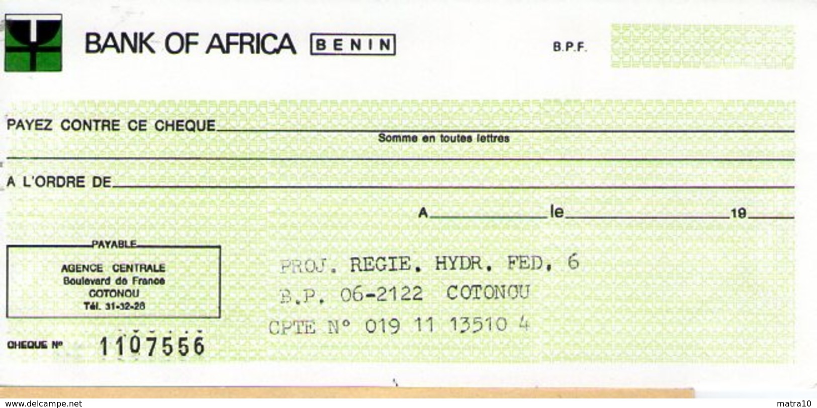 BENIN DAHOMEY 1980 RARE CHEQUE CHECK ASSEGNO SCHECK BANK OF AFRICA COTONOU - Benin