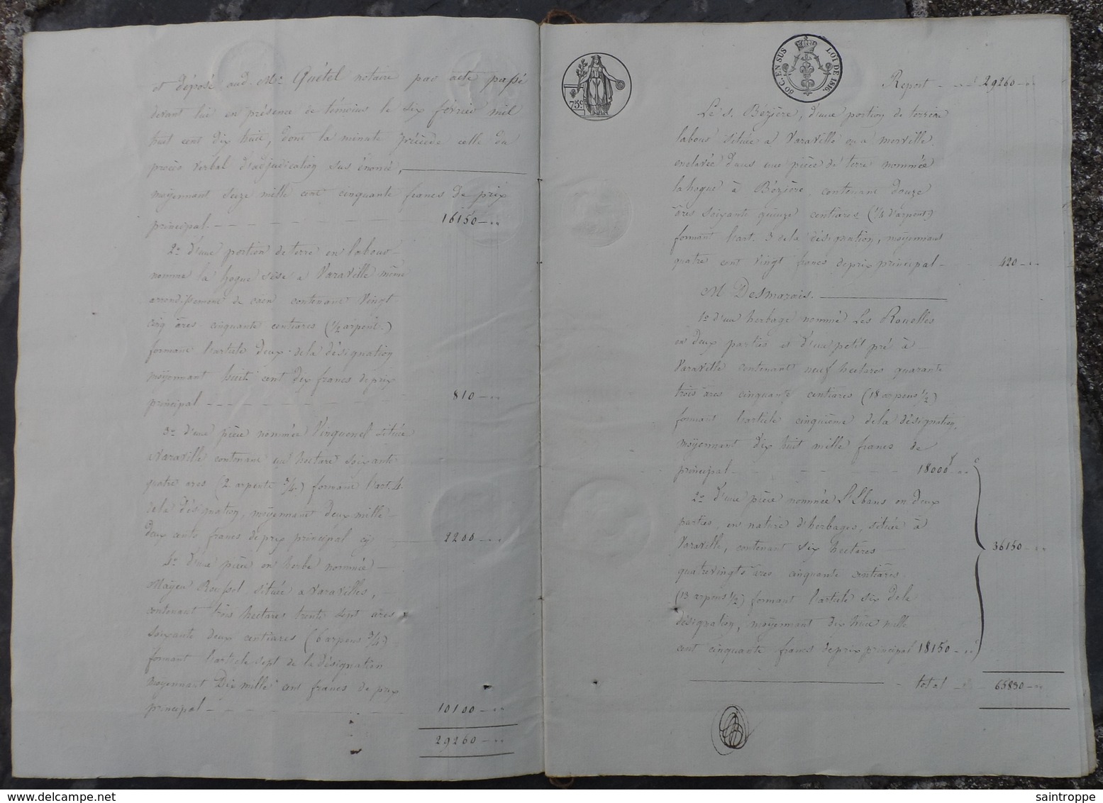 Manuscrit De1818.M.Demorant à Varaville Adjudicataire Des Biens Cordival à Merville,Varaville,..... - Manuscrits