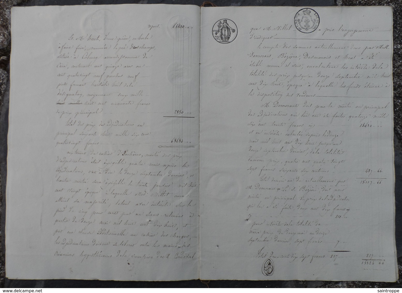 Manuscrit De1818.M.Demorant à Varaville Adjudicataire Des Biens Cordival à Merville,Varaville,..... - Manuscrits