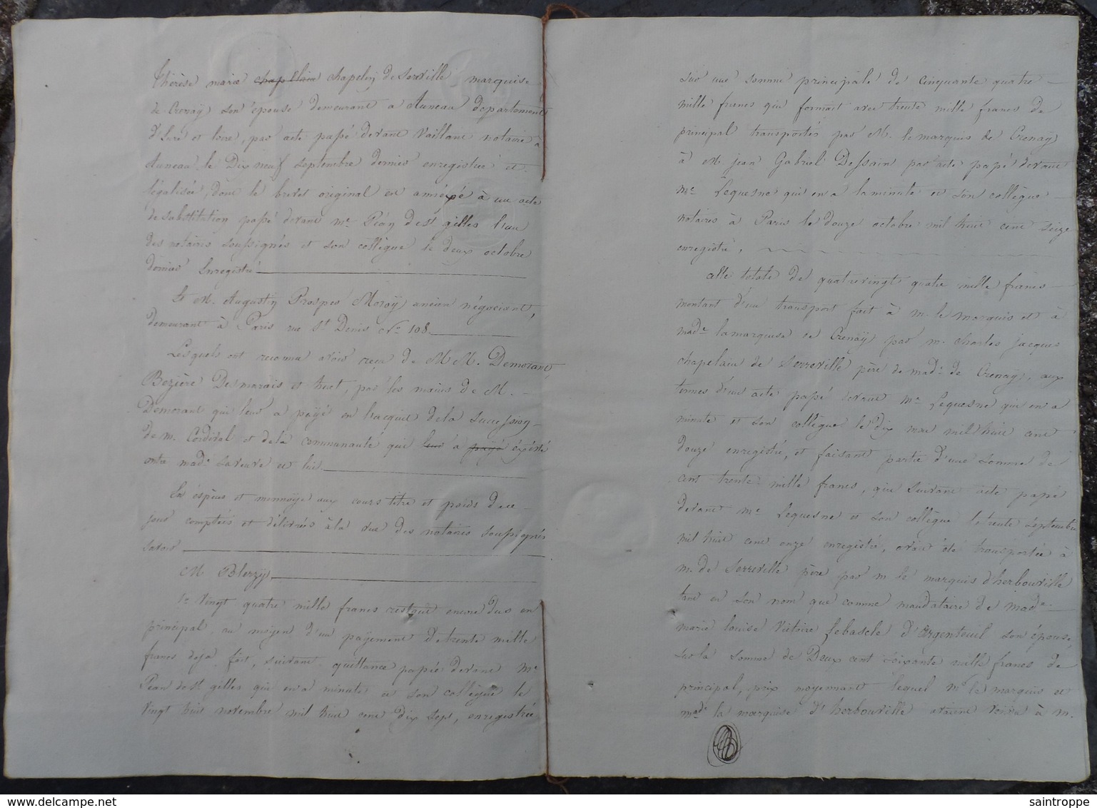 Manuscrit de1818.M.Demorant à Varaville adjudicataire des biens Cordival à Merville,Varaville,.....