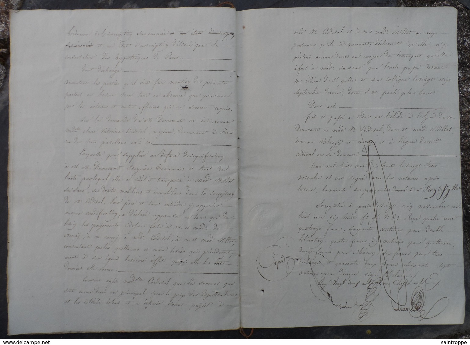 Manuscrit de1818.M.Demorant à Varaville adjudicataire des biens Cordival à Merville,Varaville,.....