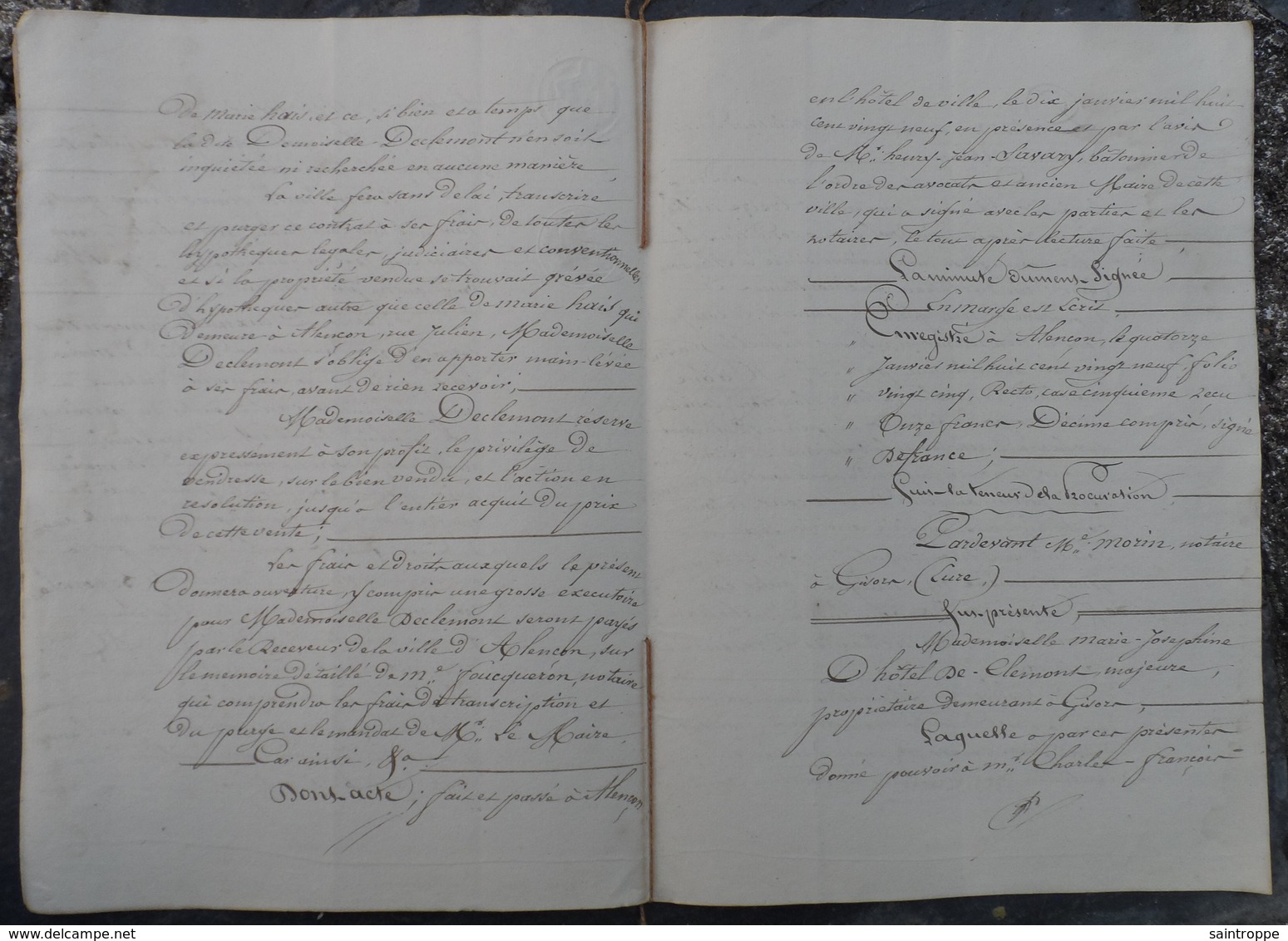 Manuscrit De1829.Marie D'Hôtel De Clémont à Gisors,vend à La Ville D'Alençon Une Maison Destinée Au Presbytère  Du Curé. - Manuscrits