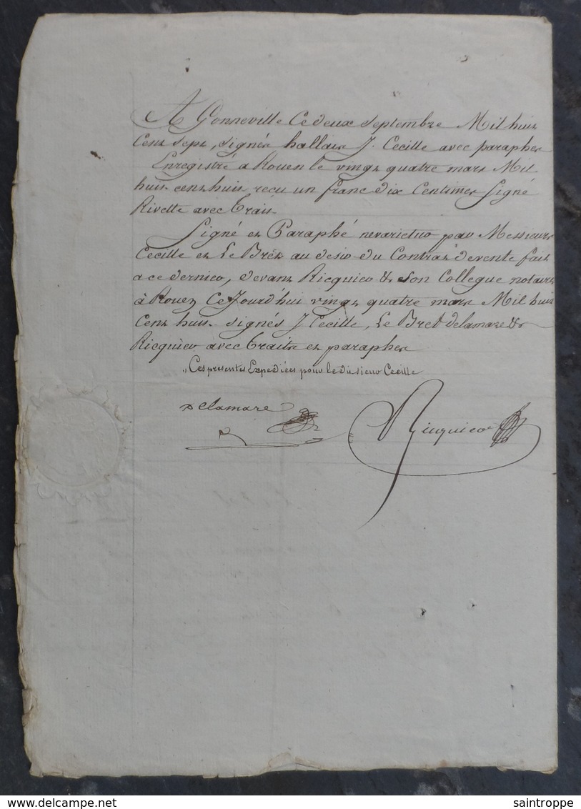 Manuscrit De1808.Rapport Du Géomètre Arpenteur Delamare à Gonneville,concernant Des Terres à Varaville. - Manoscritti