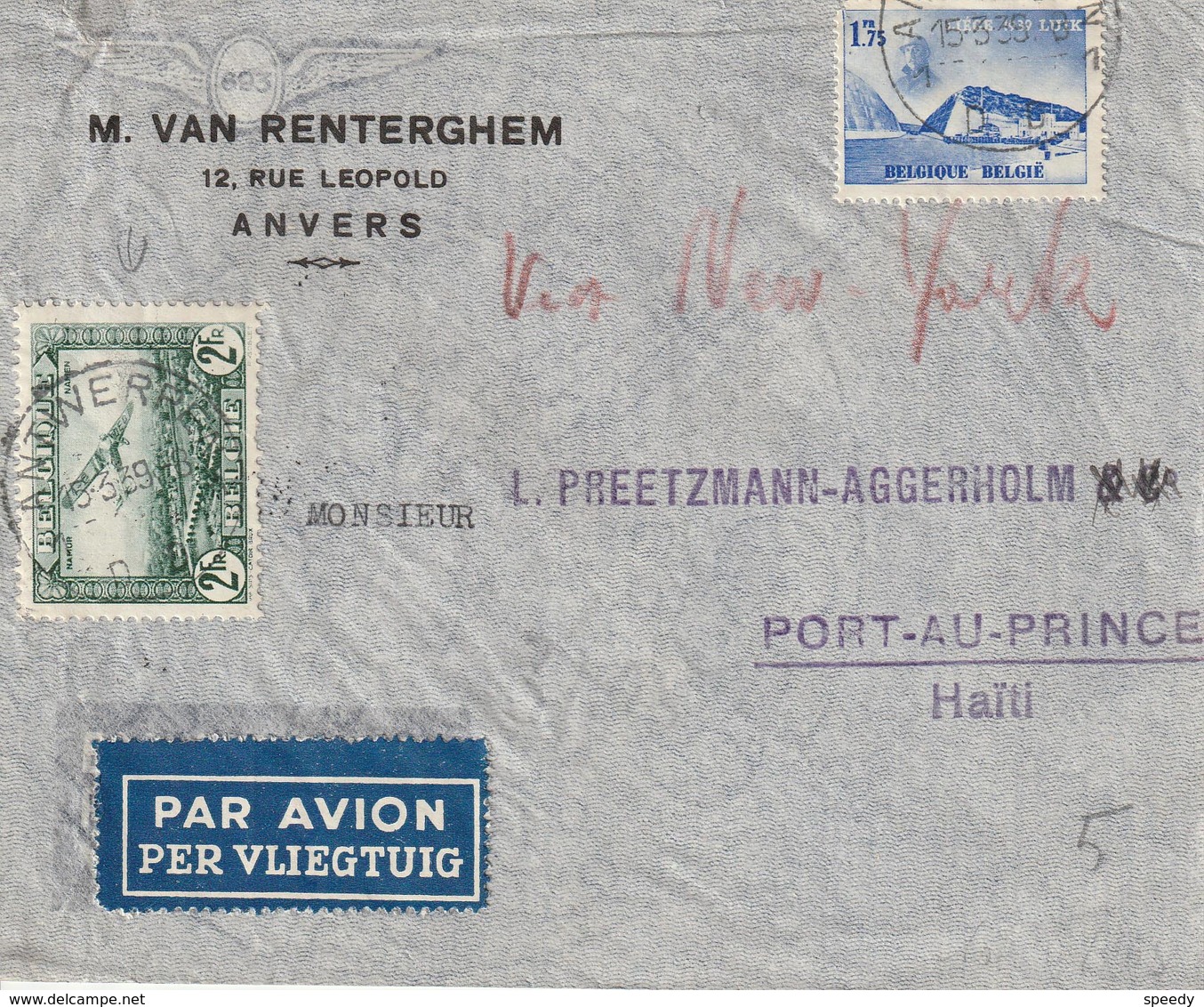 LUCHTPOST : Bf Met PZ 487 + LuP 3 "ANVERS 15.3.39"  Naar "PORT AU PRINCE 24 MAR 39 /HAITI" Via BXL En NEW YORK - Autres & Non Classés