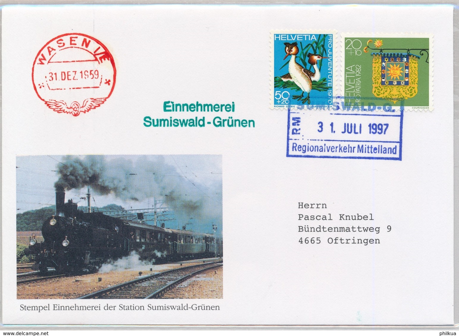 BAHNPOST - EBT/SMB/VHB Stempel Sumiswald - Regionalverkehr Mittelland - Bahnwesen