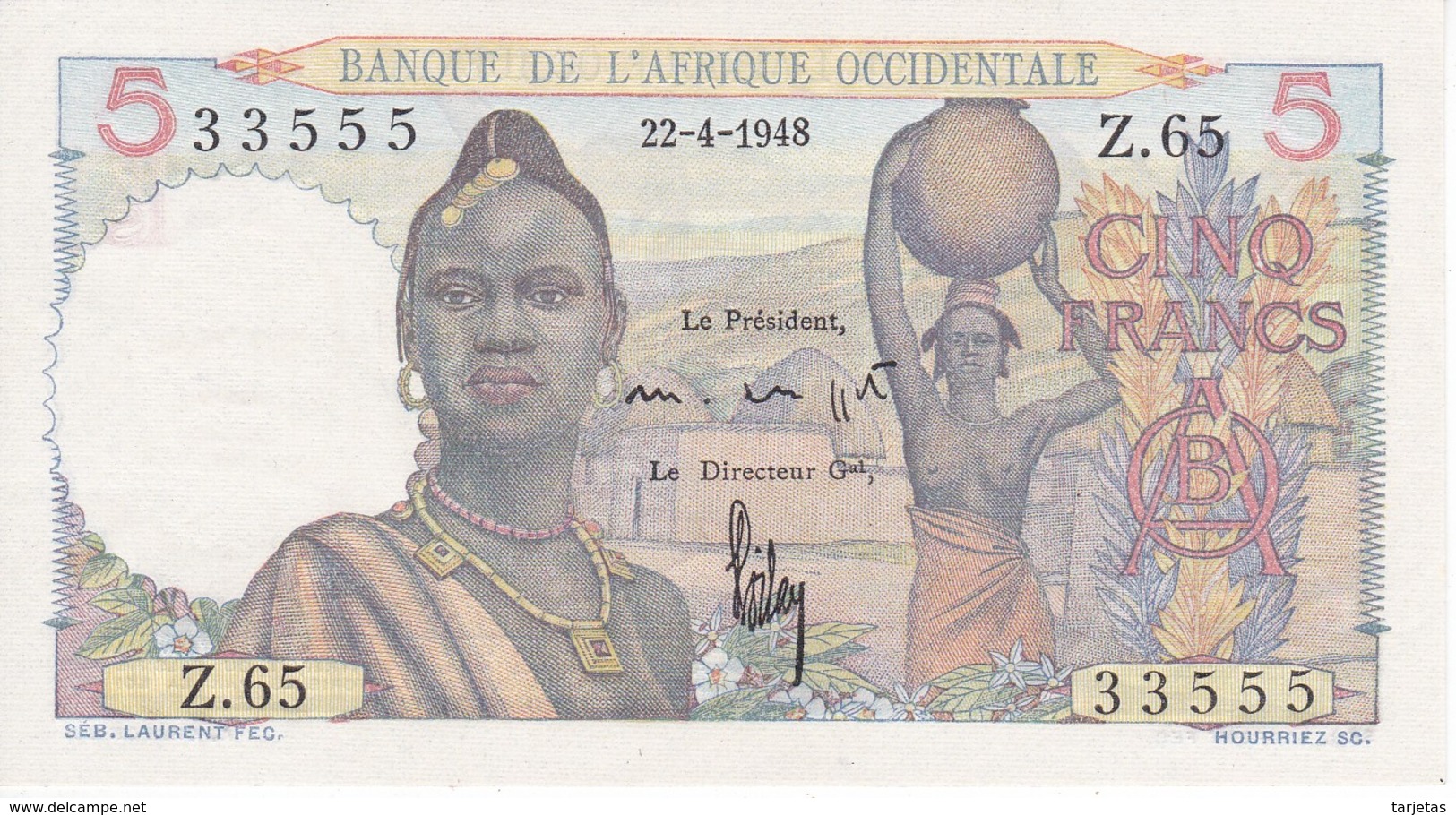 BILLETE DE BANQUE DE L'AFRIQUE OCCIDENTALE DE 5 FRANCS DEL AÑO 1948 SIN CIRCULAR-UNCIRCULATED - Other - Africa