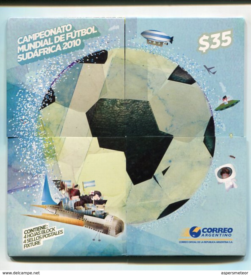 CAMPEONATO MUNDIAL DE FUTBOL SUDAFRICA 2010, ARGENTINA ​​​​​​​COMPLETE SET 4 HOJAS BLOC, 4 SELLOS, 1 VIÑETA - LILHU - Ungebraucht