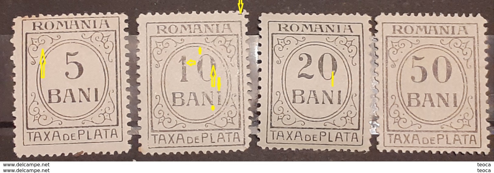 REVENUE  STAMPS TAX Stamps ROMANIA 1918-20, FISCAL STAMP,TAXA DE PLATA , 4v. UNUSED WITH ERRORS - Ungebraucht