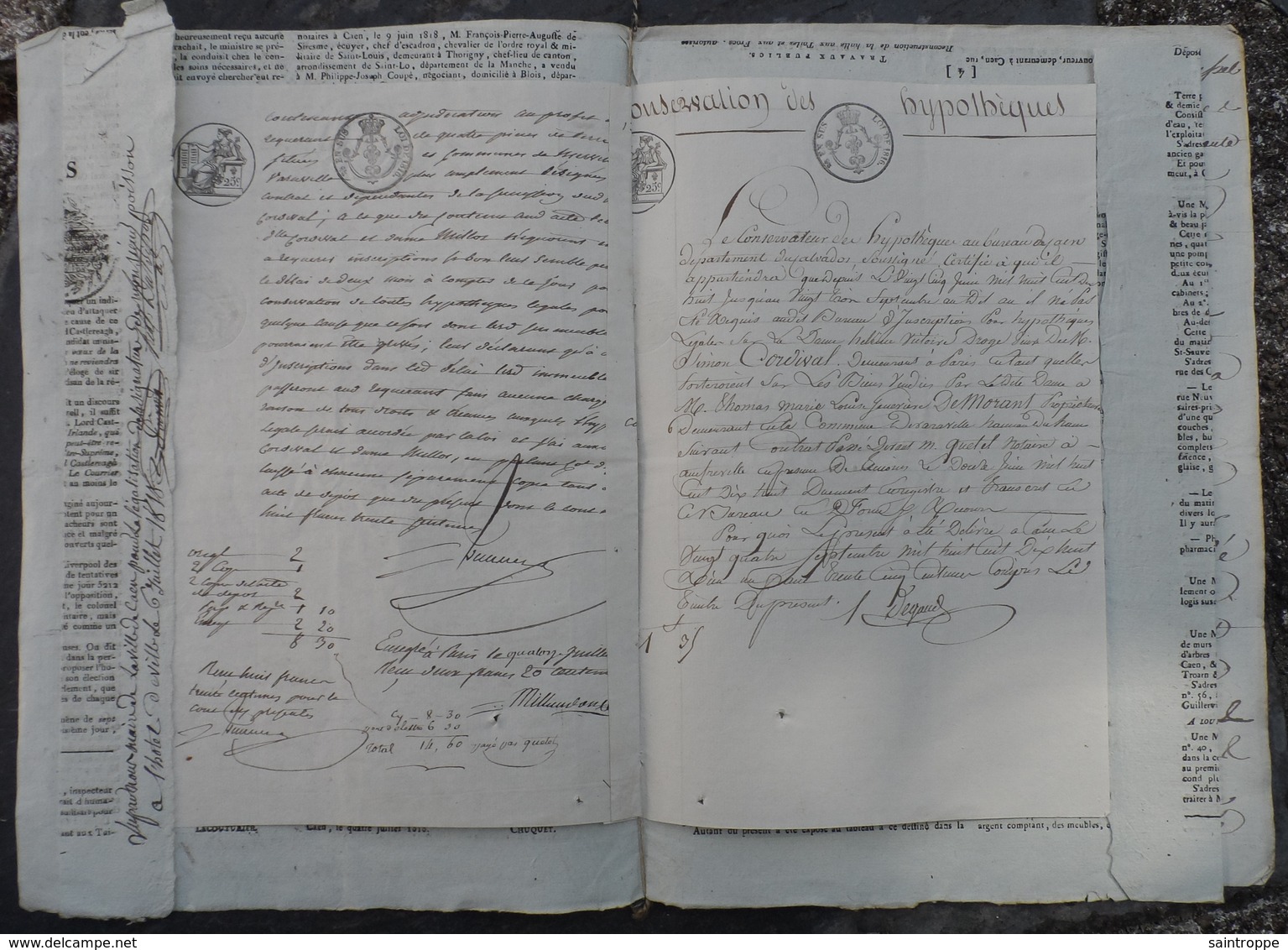 Manuscrit De1818.Succession Cordival à Merville,Varaville,avec Journal D'annonces Et Hypothèques. - Manuscrits