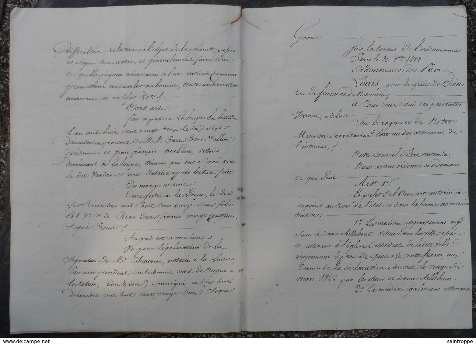 Manuscrit De1822.Michel Millebout,marchand à Laigle,vend Au Marquis De Lamorclée(Préfet De LOrne) Maison à Sées.... - Manuscrits