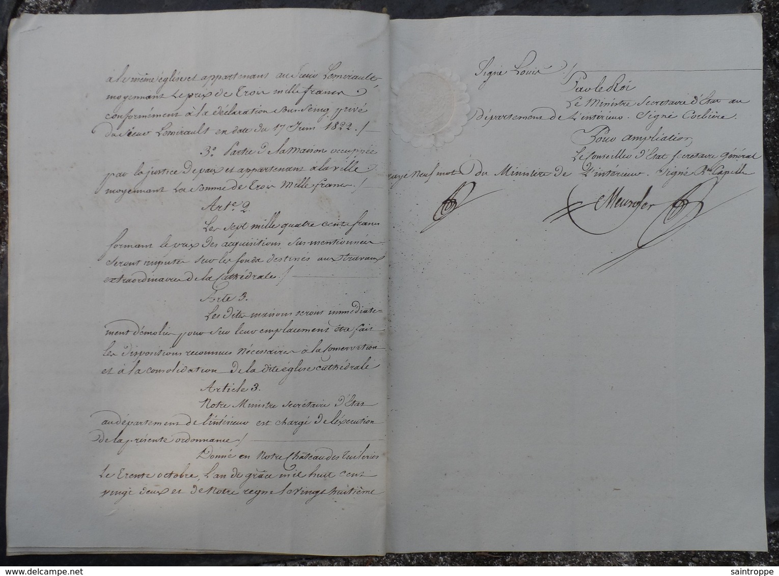 Manuscrit De1822.Michel Millebout,marchand à Laigle,vend Au Marquis De Lamorclée(Préfet De LOrne) Maison à Sées.... - Manuscrits