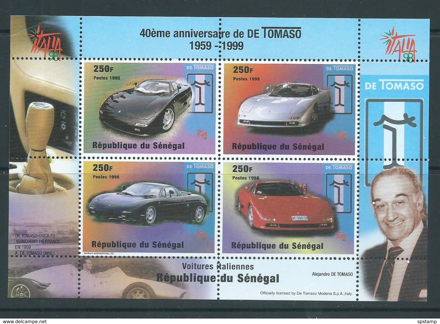 Senegal 1998 Tomaso Motor Car Anniversary Miniature Sheet Of 4 MNH - Senegal (1960-...)
