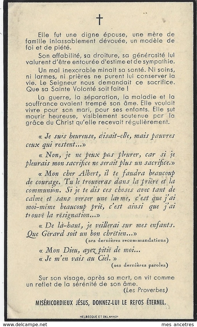 Faire-part De Décès HAZEBROUCK 1948- Maria BACQUAERT ép Albert LEBLEU - Décès