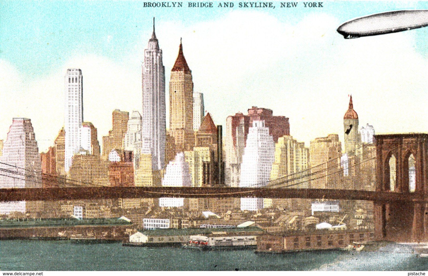 Brooklyn Bridge And Skyline New York - Airship - Ballon Dirigeable Pont - Written In 1935 - 2 Scans - Brooklyn