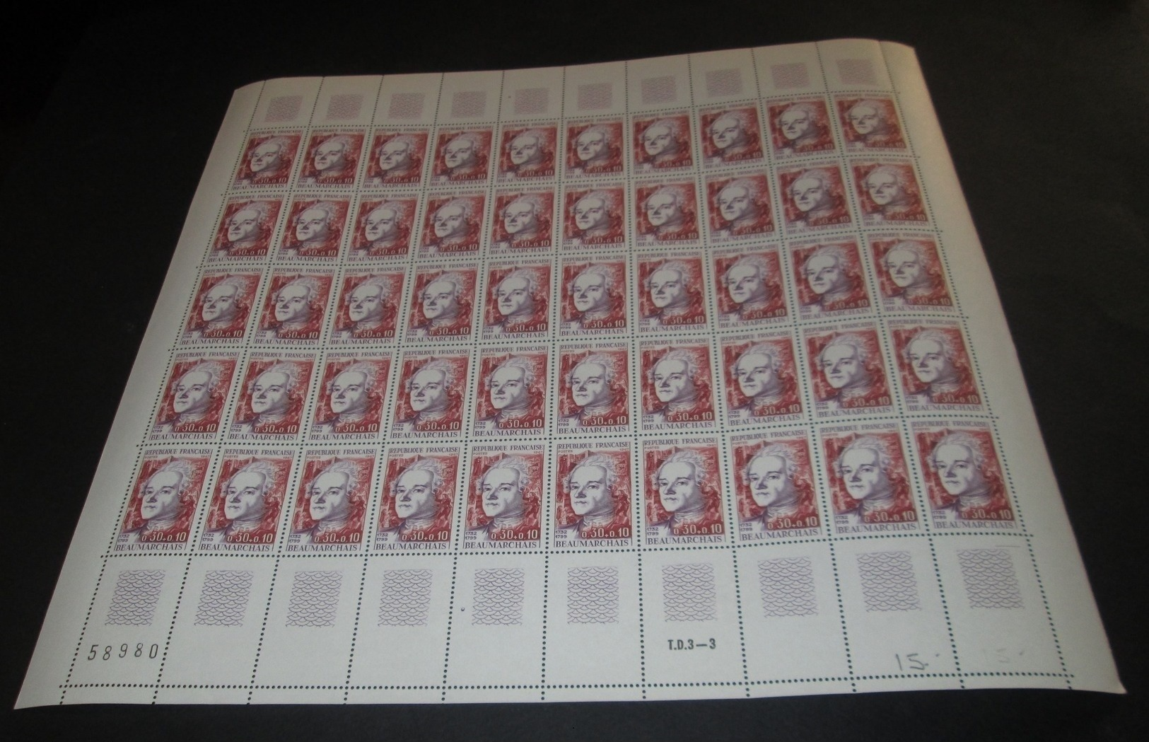 France 1967 Neuf** N° 1512 BEAUMARCHAIS   Feuille Complète (full Sheet) - Full Sheets