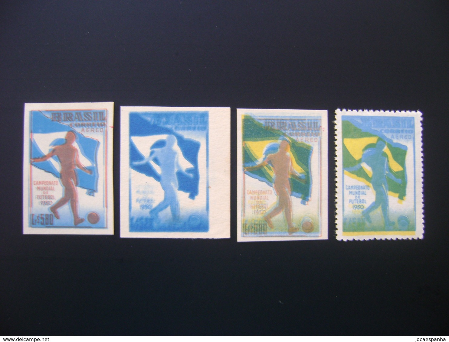 BRAZIL - WORLD CUP OF SOCCER 1950, 4 NEW SEALS WITH VARIETIES A NORMAL SEAL WITH YELLOW COLOR SHIFTED THREE COLORS - 1950 – Brasilien