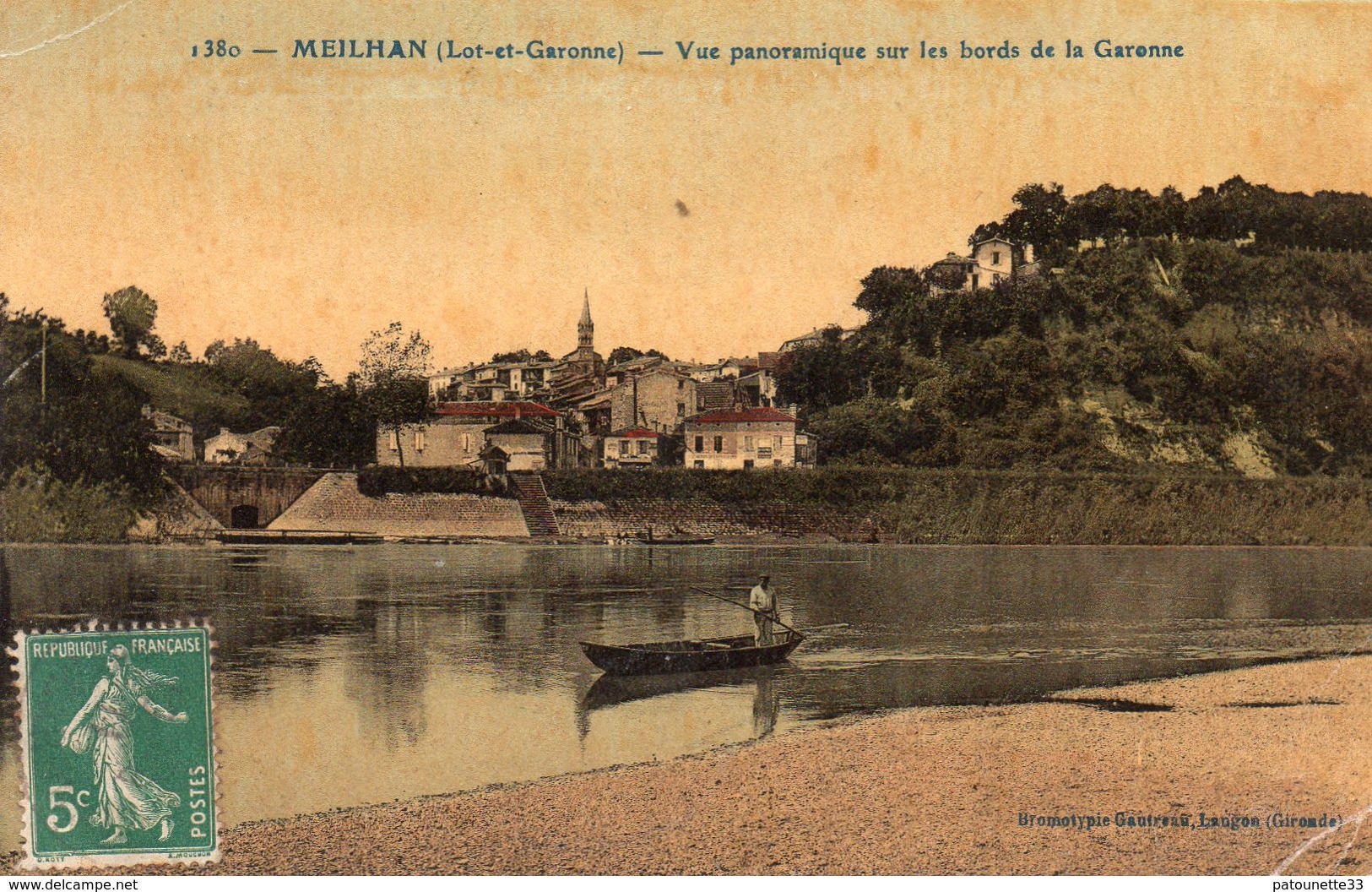 47 MEILHAN VUE PANORAMIQUE SUR LES BORDS DE LA GARONNE ANIMEE BARQUE CARTE COLORISEE VERNIE - Meilhan Sur Garonne