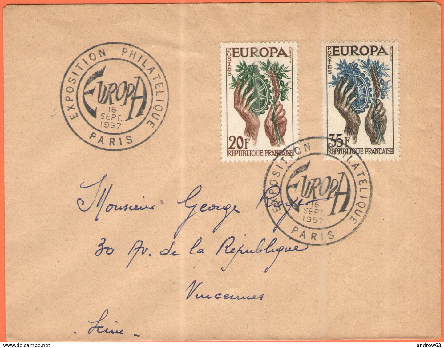 FRANCIA - France - 1957 - 20 + 35 Europa Cept - FDC - Viaggiata Da Paris Per Vincennes - 1957