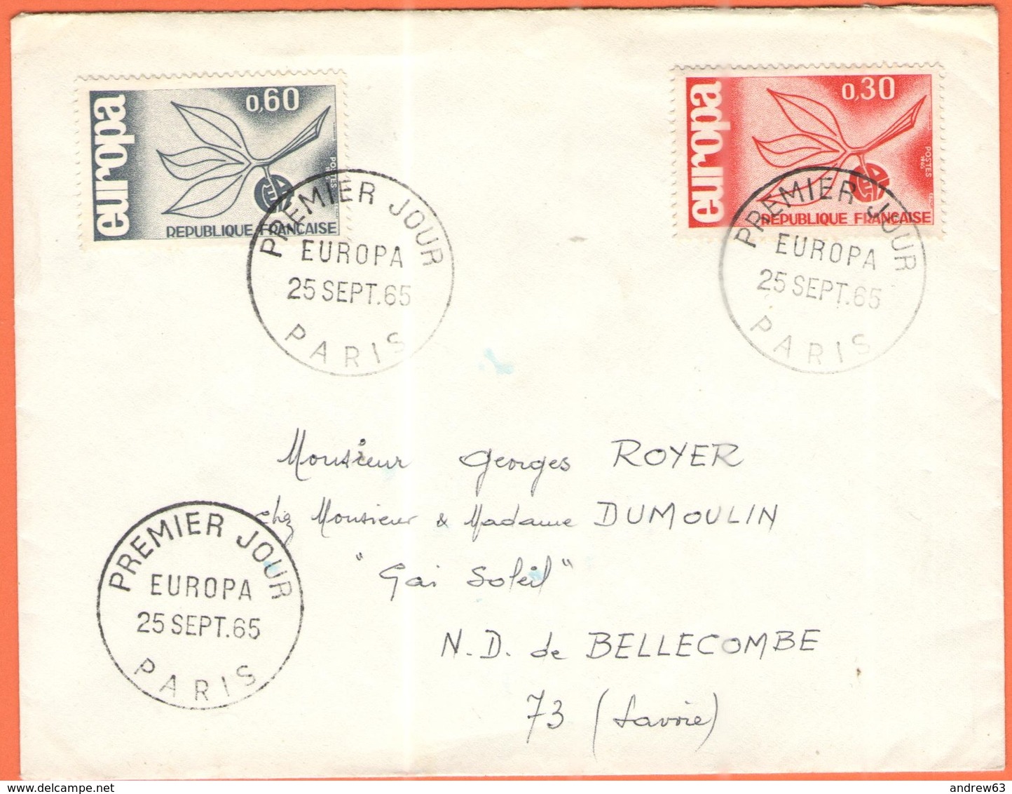 FRANCIA - France - 1965 - 0,30 + 0,60 Europa Cept - FDC - Viaggiata Da Paris Per Notre-Dame-de-Bellecombe - 1965