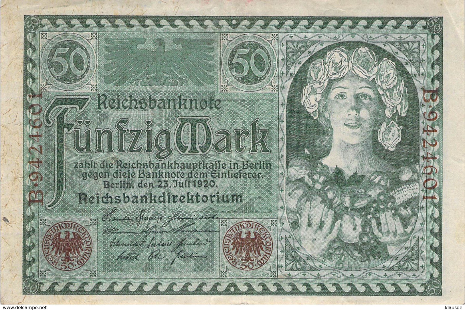 50 Mark Reichsbanknote VG/G (IV) - 20 Mark