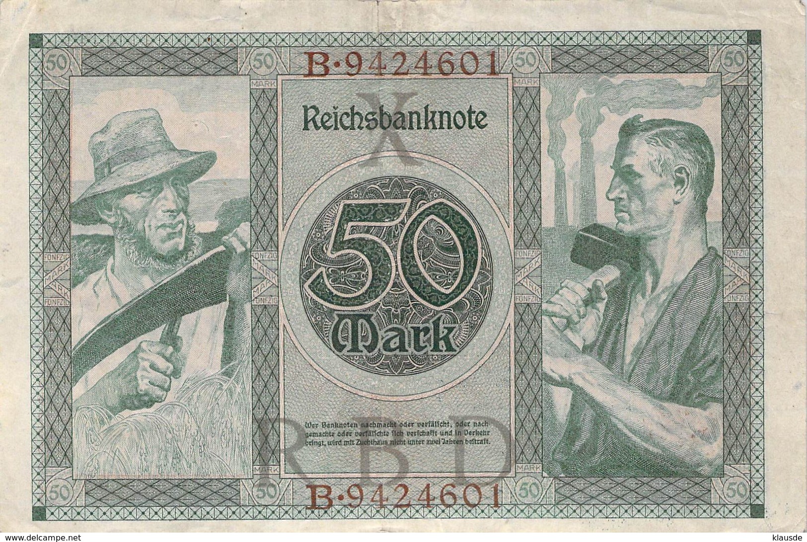 50 Mark Reichsbanknote VG/G (IV) - 20 Mark