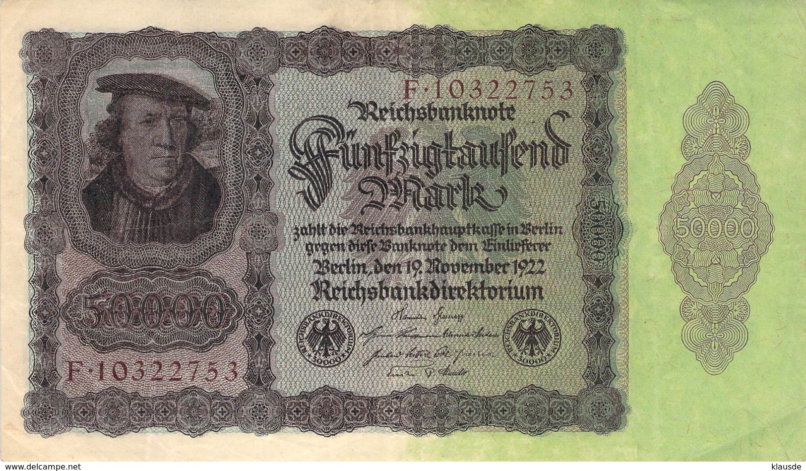 Fünfzigtausend Mark Reichsbanknote VF/F (III) - 50.000 Mark