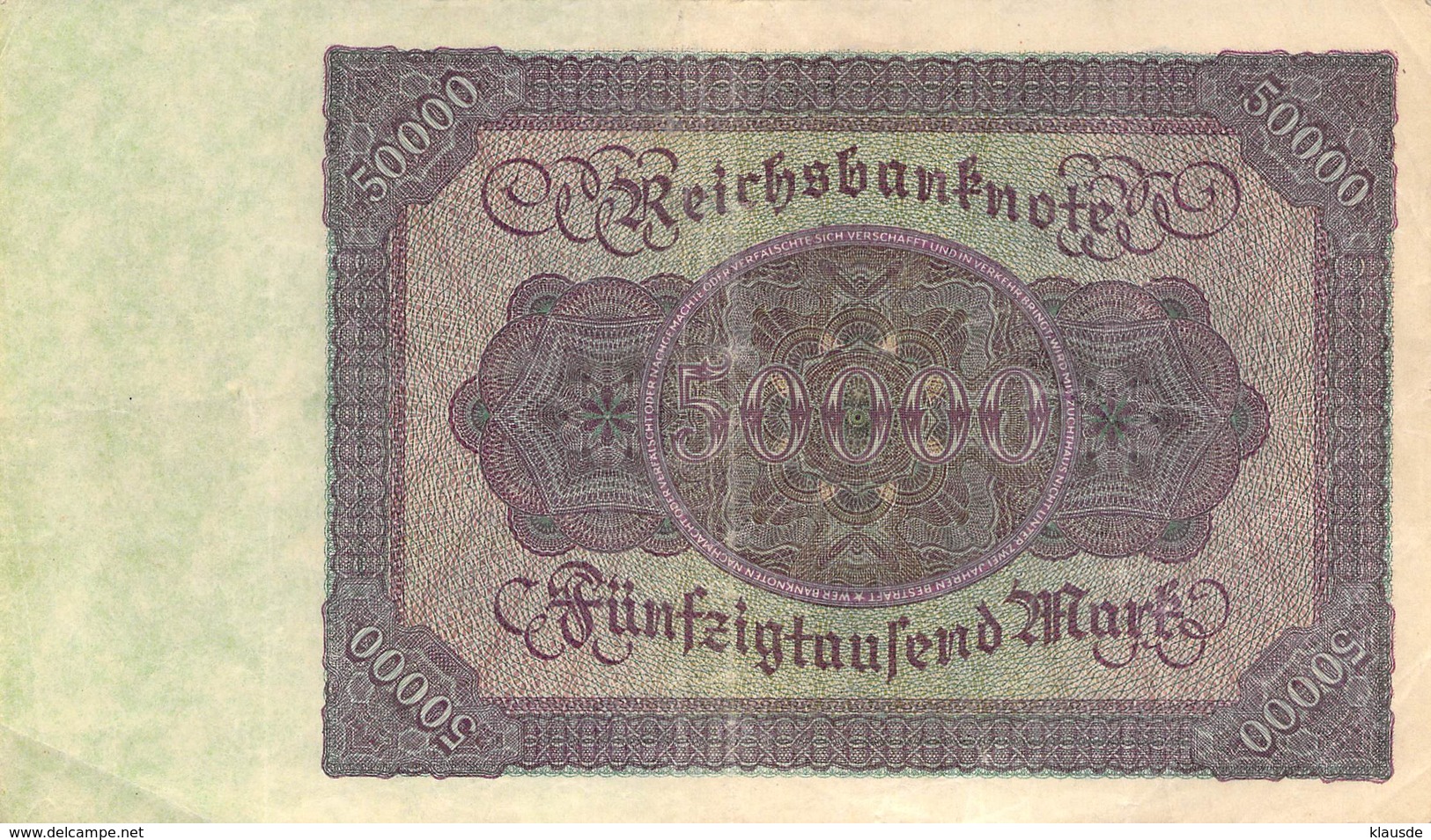 Fünfzigtausend Mark Reichsbanknote VF/F (III) - 50000 Mark