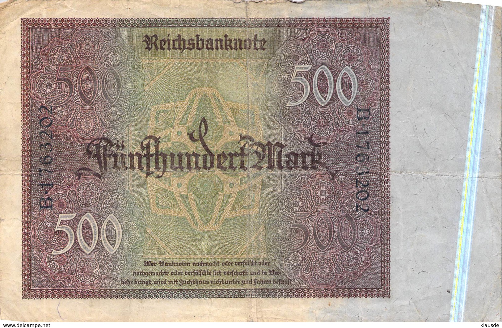 500 Mark Reichsbanknote VG/G (IV) - 500 Mark