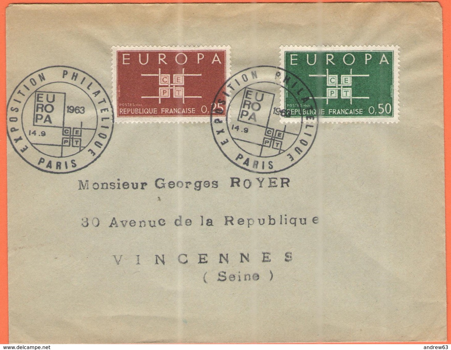 FRANCIA - France - 1963 - 0,25 + 0,50 Europa Cept - FDC - Viaggiata Da Paris Per Vincennes - 1963