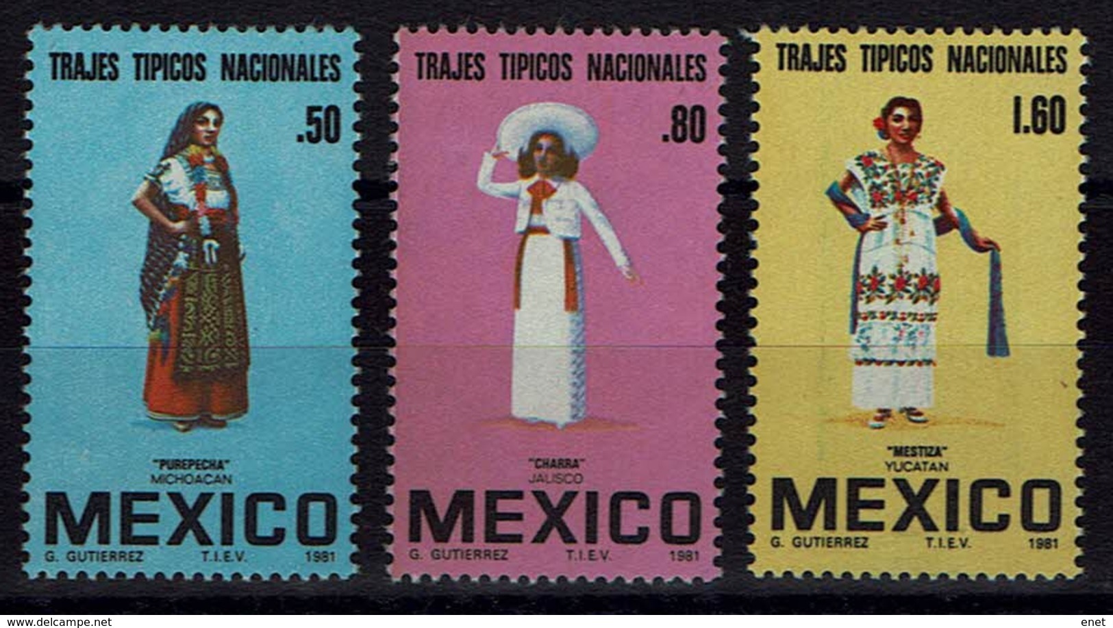 Mexico 1981 - Trachten  Folk Costume - MiNr 1744-1746 - Costumes